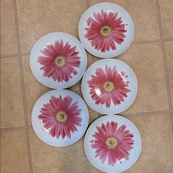 ISAAC MIZRAHI FOR TARGET PINK FLORAL FLOWER 9" CERAMIC PLATE (5x)USED - Picture 1 of 3